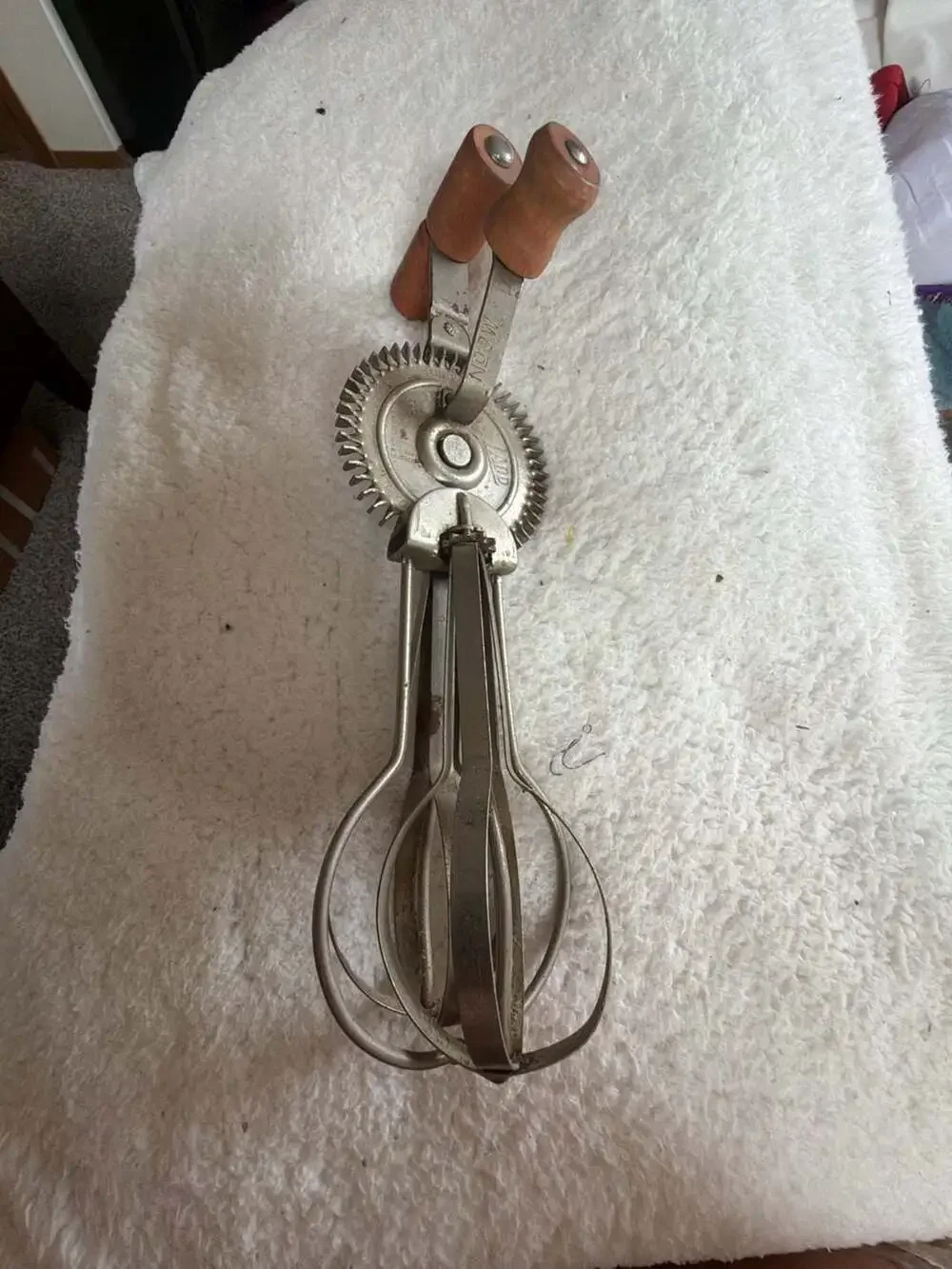 Ladd No. 3W Vintage Hand Crank Egg Beater with Wooden Handles